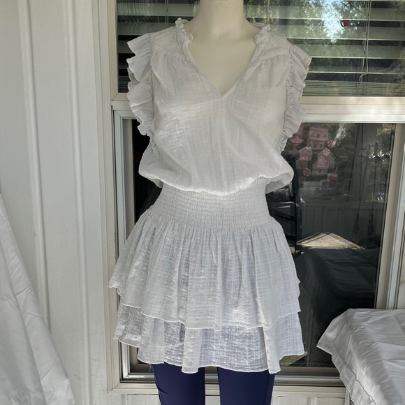 Ramy Brook Tops - Ramy Brook White Tiered Blouse with Smocking at the waist.